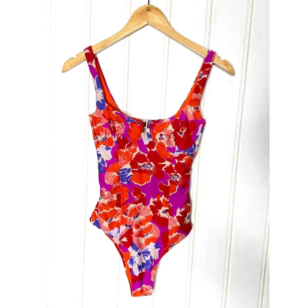 L*Space Nicolette One Piece Swimsuit Floral Underwire Pink Orange Size 4 - Picture 4 of 14